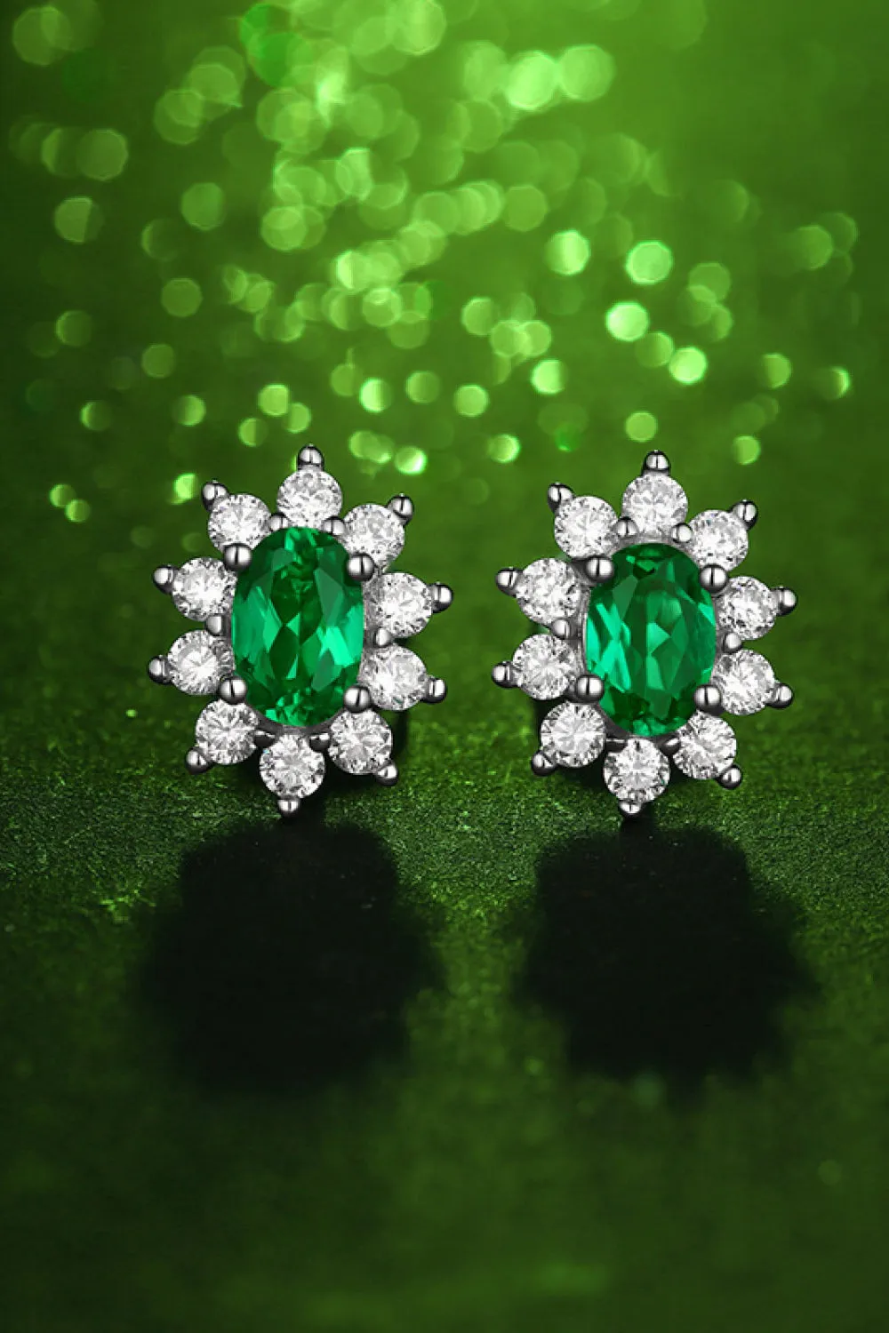 1 Ct Emerald and CZ Stud Earrings