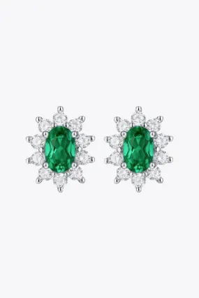 1 Ct Emerald and CZ Stud Earrings