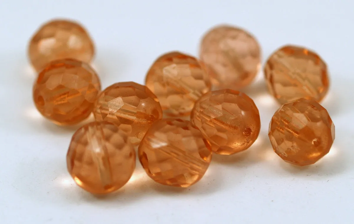 10 Vintage Glass Faceted Peach Beads ( 12 Mm ) Cv31