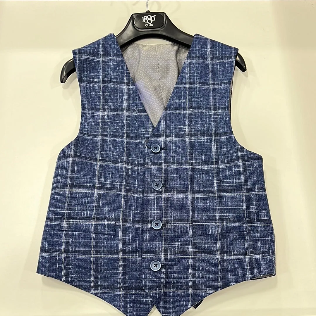 1880 Club Boys Blue And Navy Checked Waistcoat