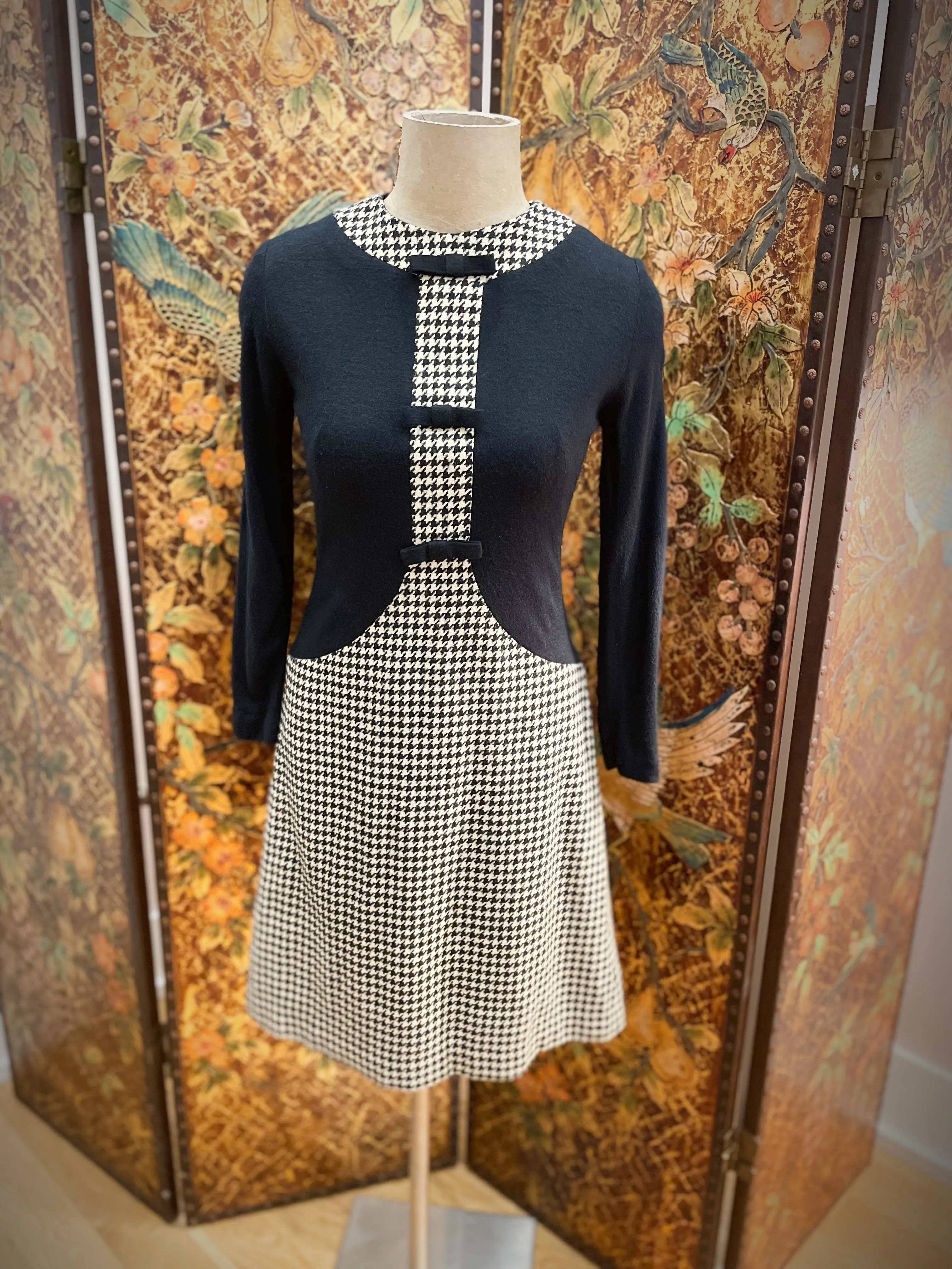 1940s Black & Houndstooth Wool Dress