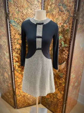 1940s Black & Houndstooth Wool Dress