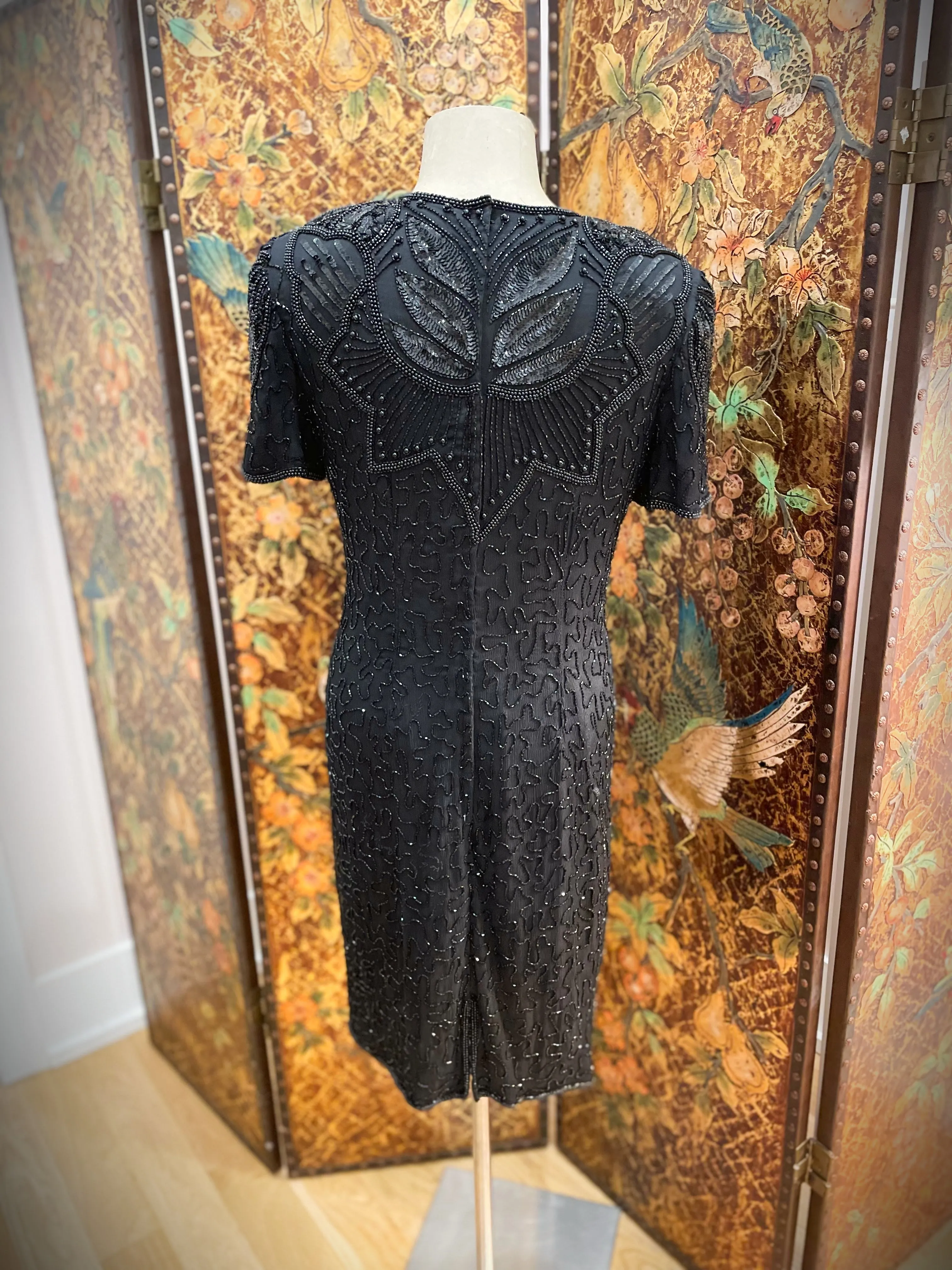 1980s Black Beaded Dress