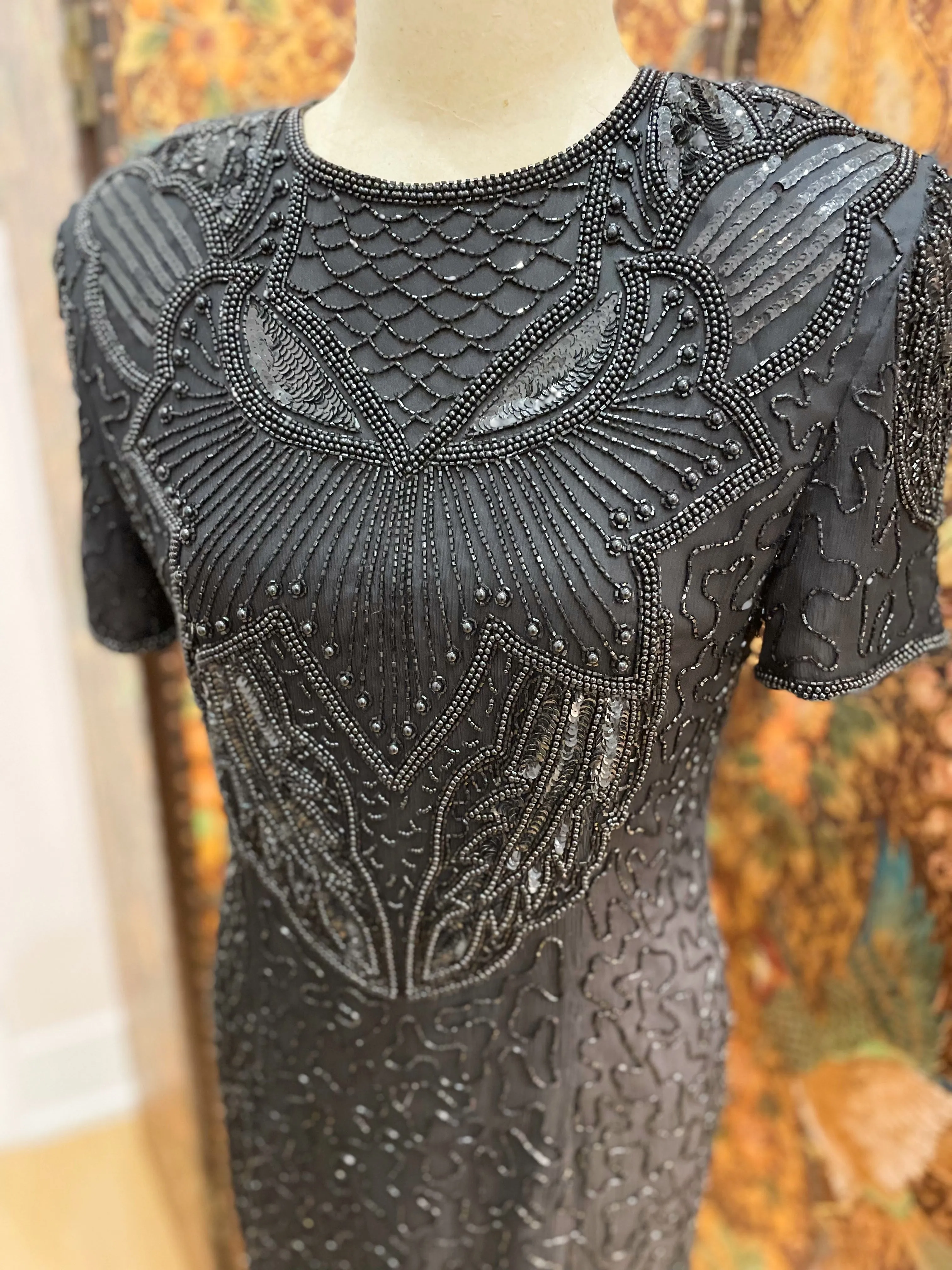 1980s Black Beaded Dress