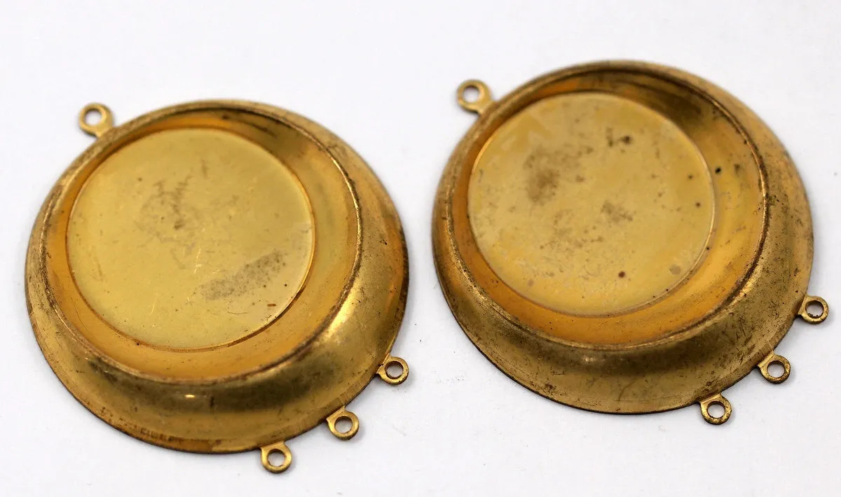 2 Vintage Raw Brass Pendant Setting With 20 Mm Cameo Base With 3 Loops