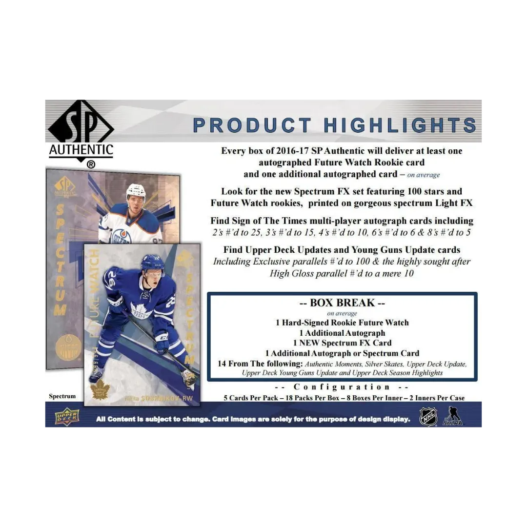 2016-17 Upper Deck SP Authentic Hockey Hobby Box