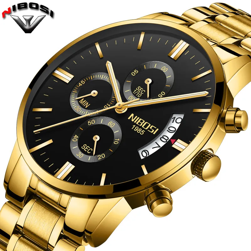 2019 NIBOSI Gold Quartz Watch Top Brand Luxury Men Watches Fashion Man Wristwatches Stainless Steel Relogio Masculino Saatler