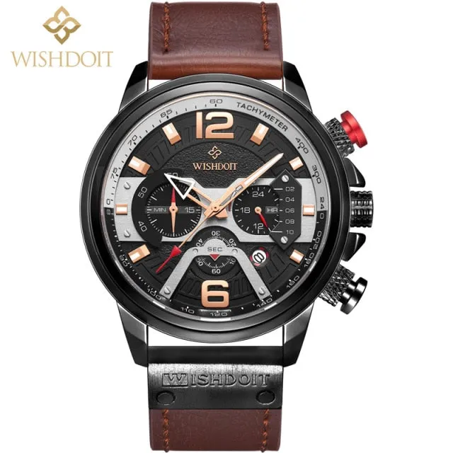 2021 New Fashion Waterproof Men's Watch Top Brand Luxury Leather Square Large Dial Sports Quartz Chronograph Relogio Masculi