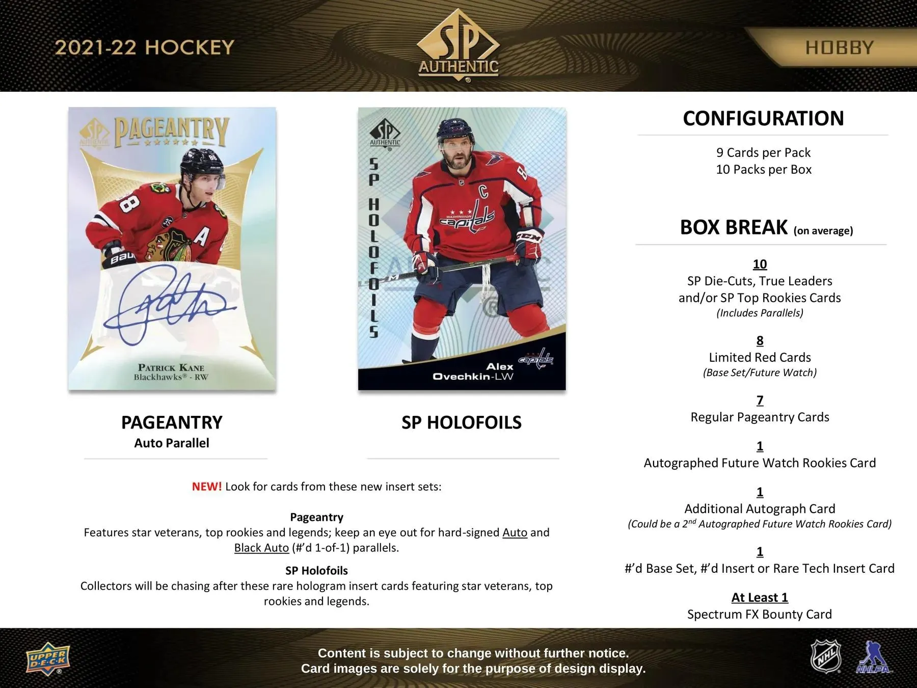 2021/22 Upper Deck SP Authentic Hockey Hobby Box 10 Packs Per Box, 9 Cards Per Box