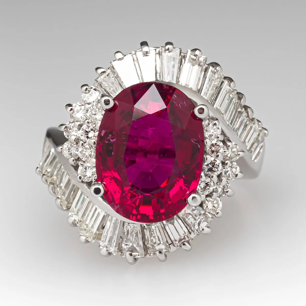 5.5CT Unique Rubellite Tourmaline Oval Cut Sterling Silver Engagement Ring