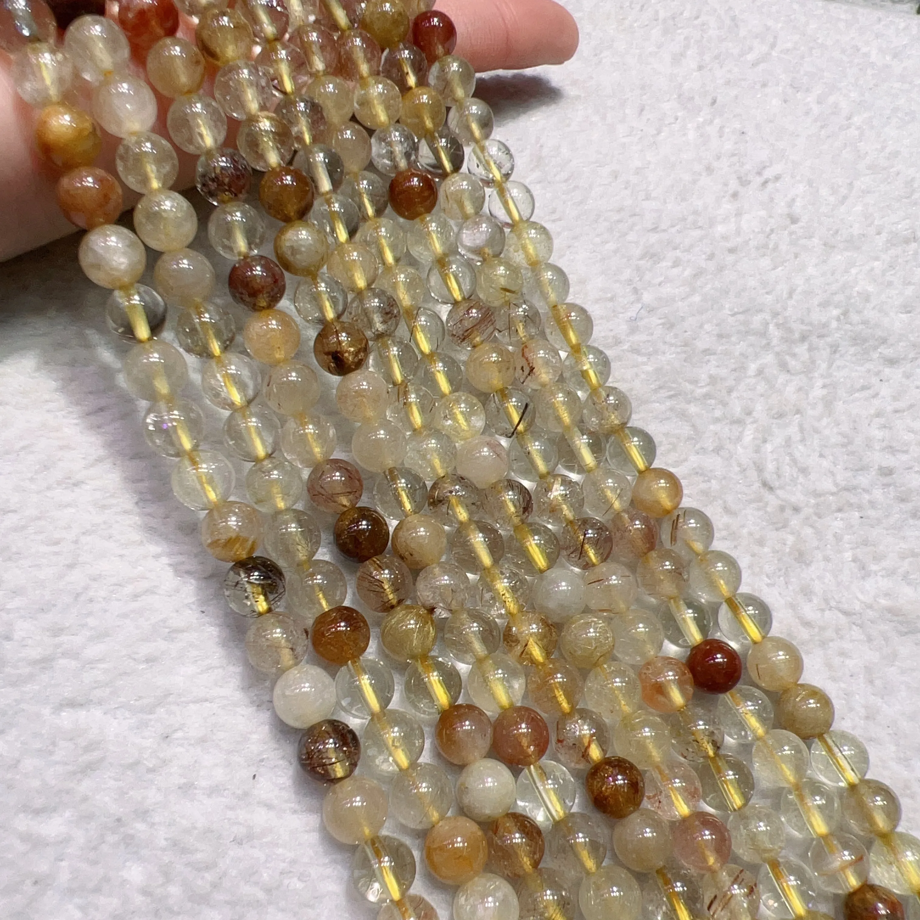 6mm Natural Assorted Rutilated Quartz Round Beads Strands for DIY Jewelry Projects