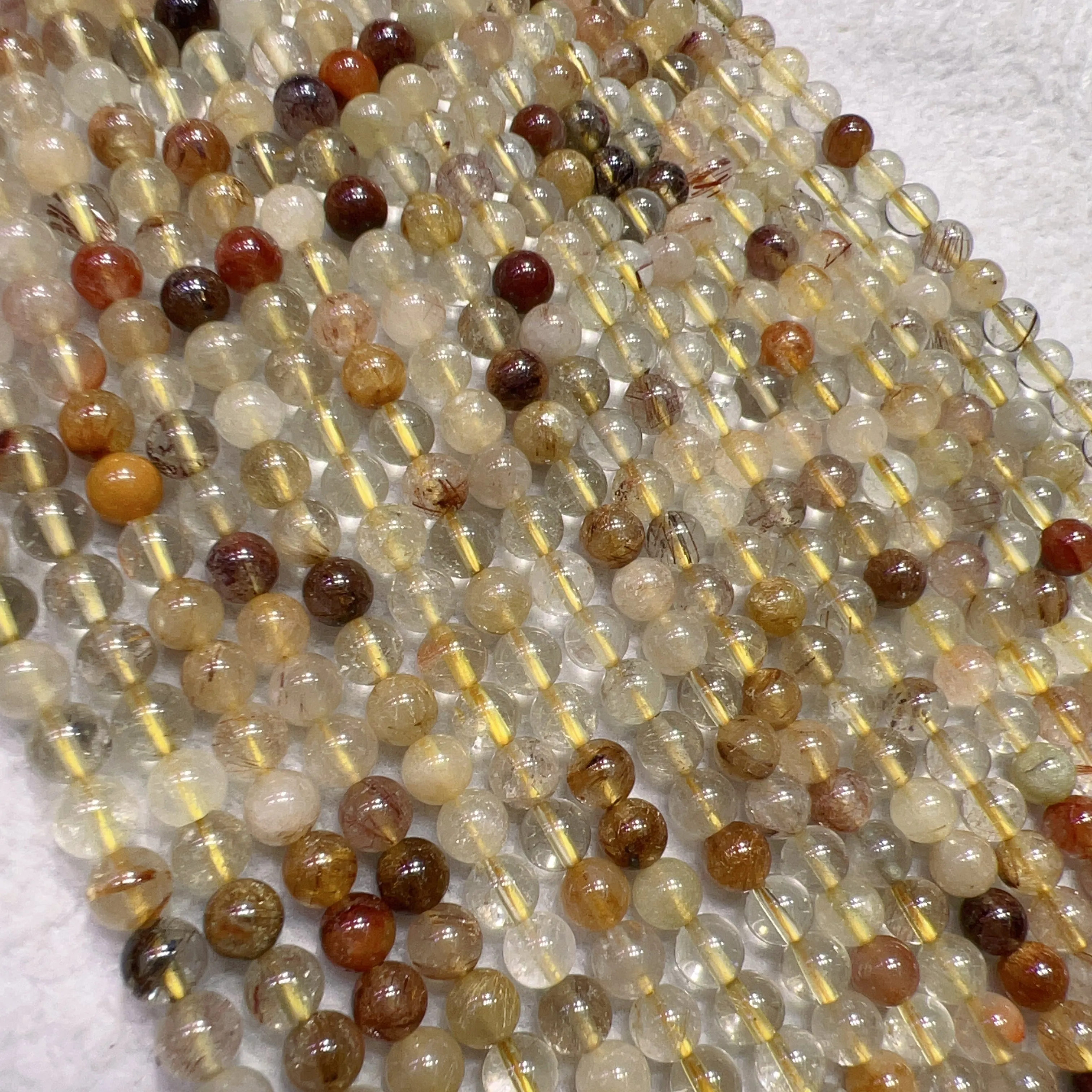 6mm Natural Assorted Rutilated Quartz Round Beads Strands for DIY Jewelry Projects