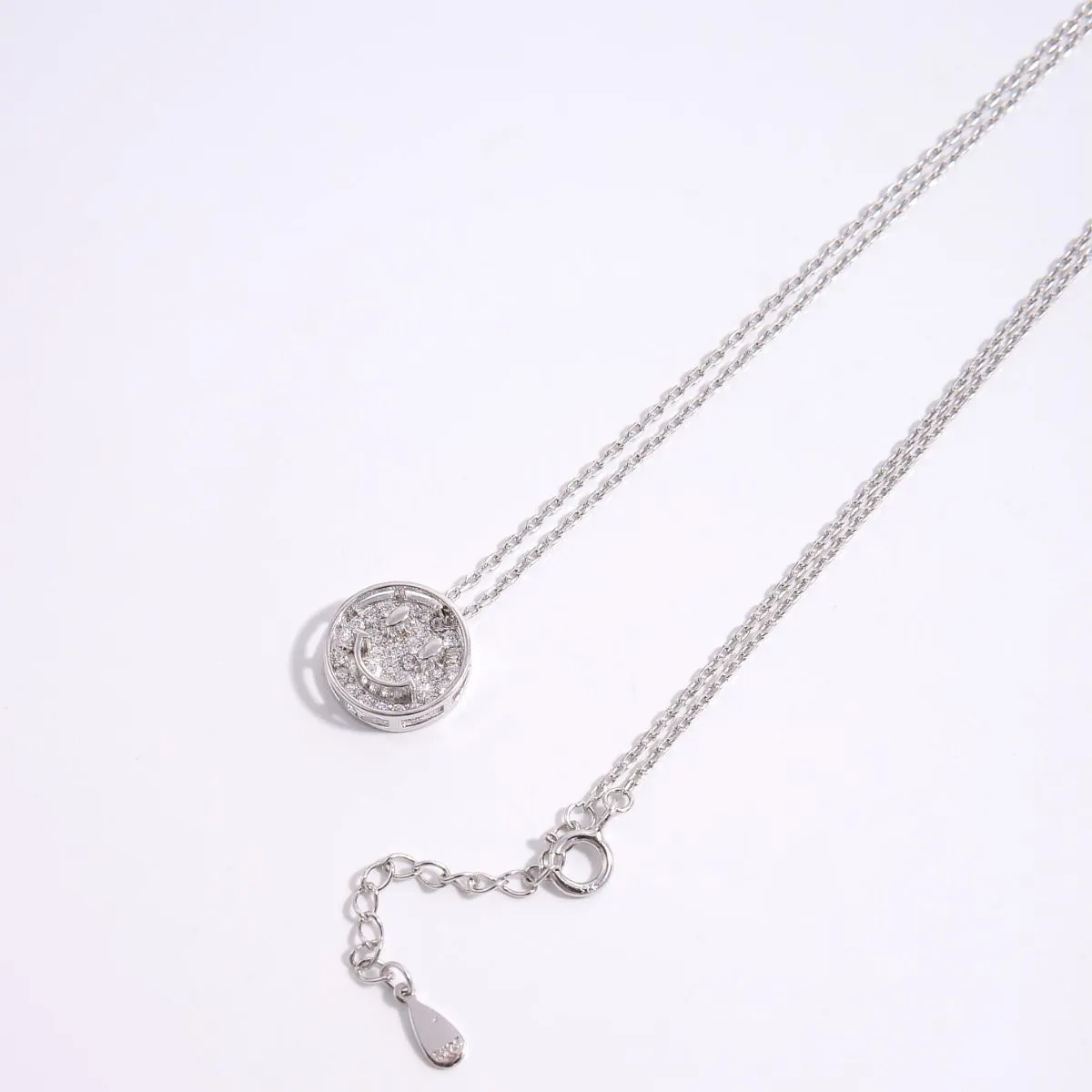 925 Sterling Silver Zircon Smiley Face Necklace