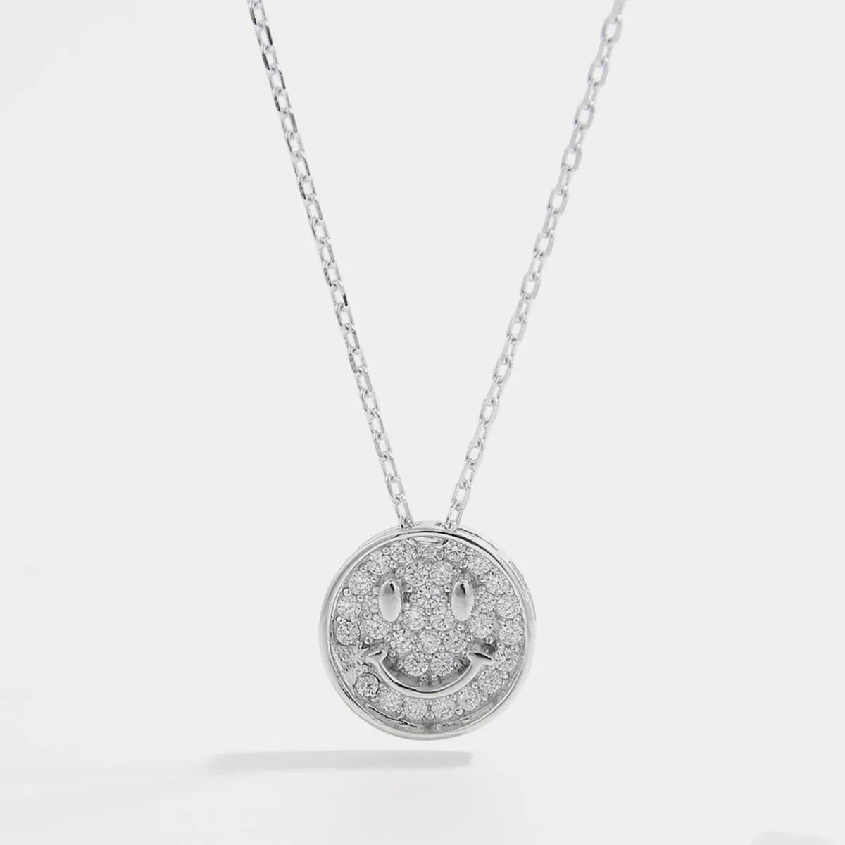 925 Sterling Silver Zircon Smiley Face Necklace