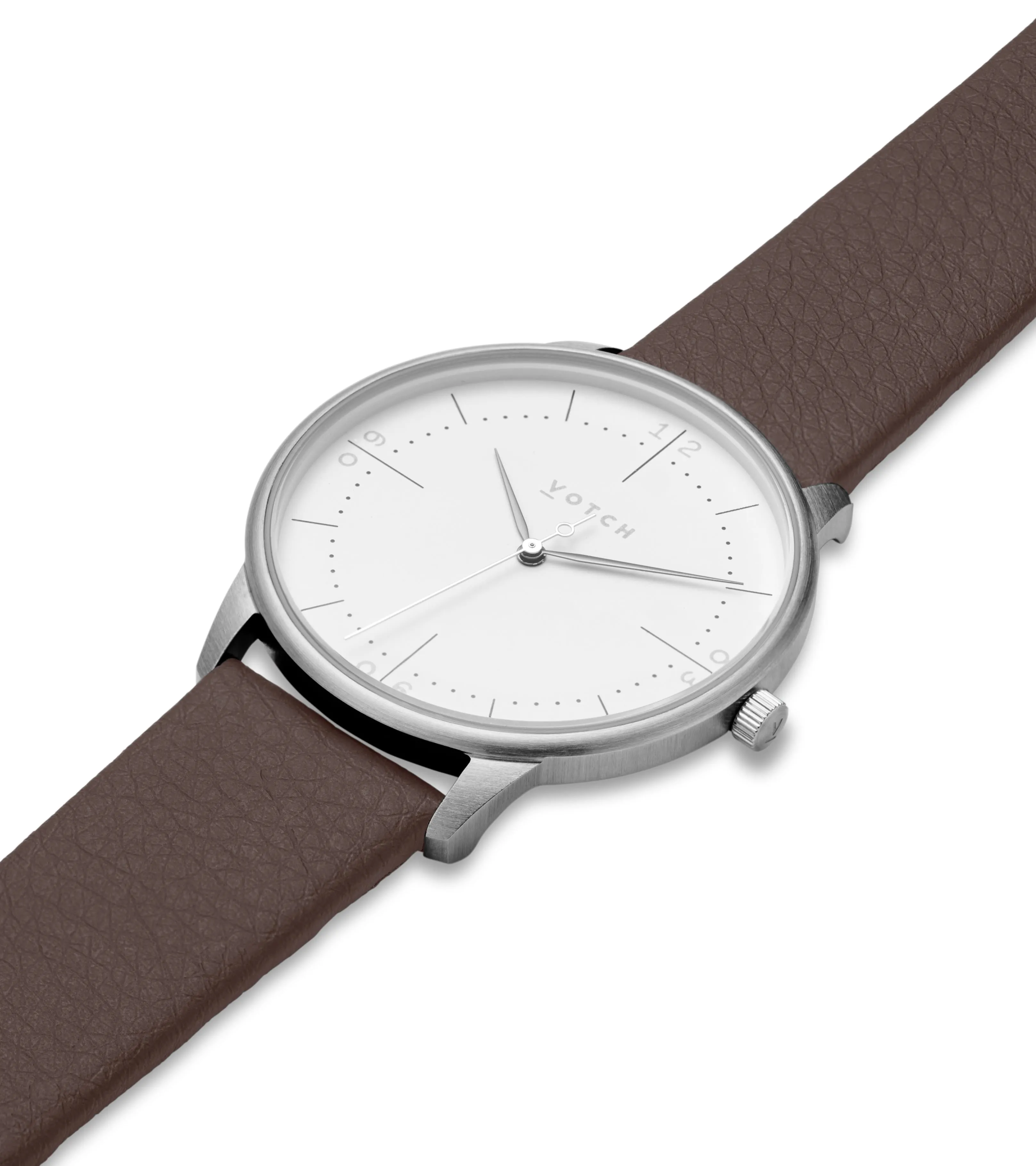 Aalto Watch with Silver & White Dial | Brown Vegan Leather Strap