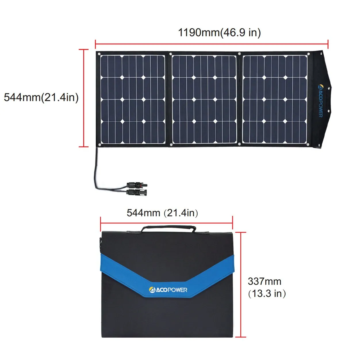 ACOPower High Efficiency 90W Tri-Fold  Foldable Solar Panel Kit Suitcase