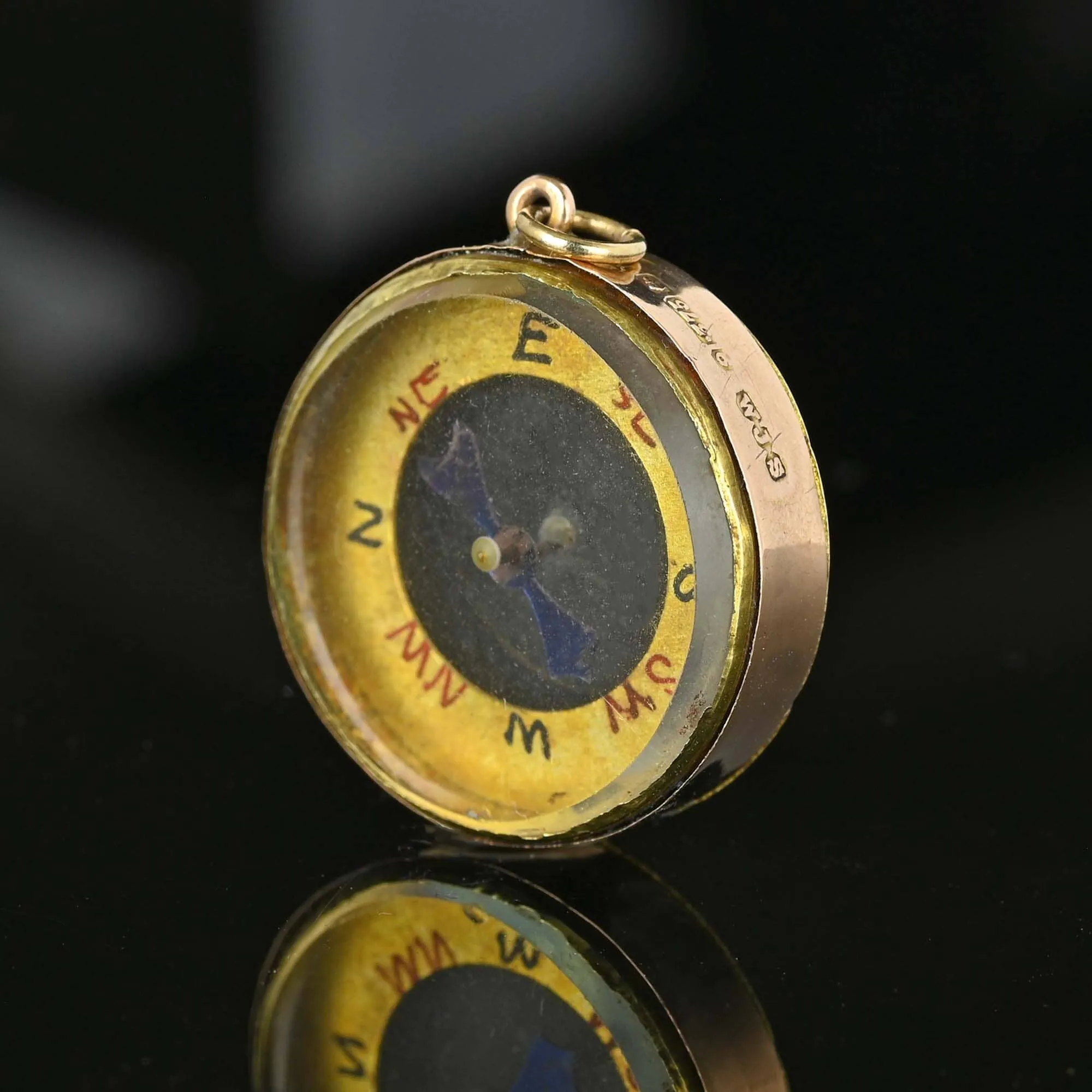 Antique Solid Gold Working Compass Watch Fob Pendant