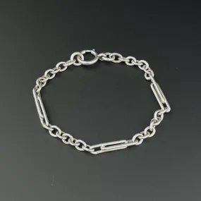 Antique Trombone Link Silver Watch Chain Bracelet