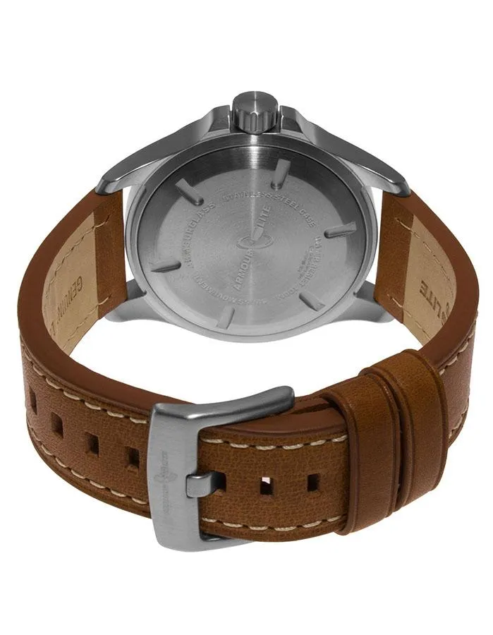 ArmourLite Mens Officer Series Watch - Brown Leather - Black Dial - Day/Date