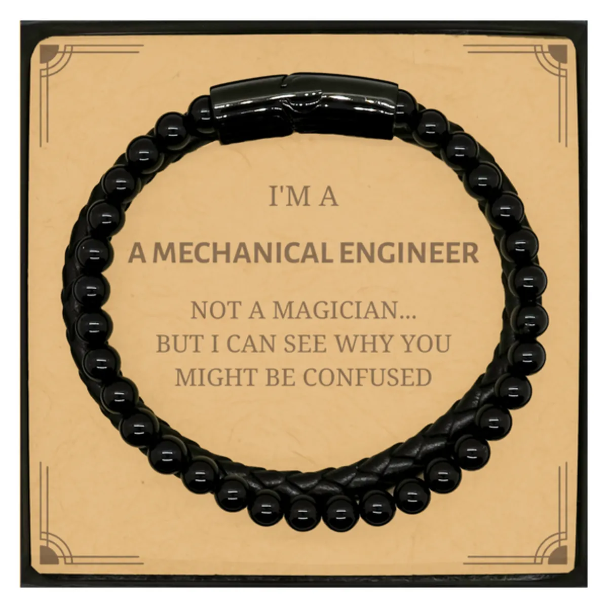 Badass Mechanical Engineer Gifts, I'm Mechanical Engineer not a magician, Sarcastic Stone Leather Bracelets for Mechanical Engineer Birthday Christmas for  Men, Women, Friends, Coworkers