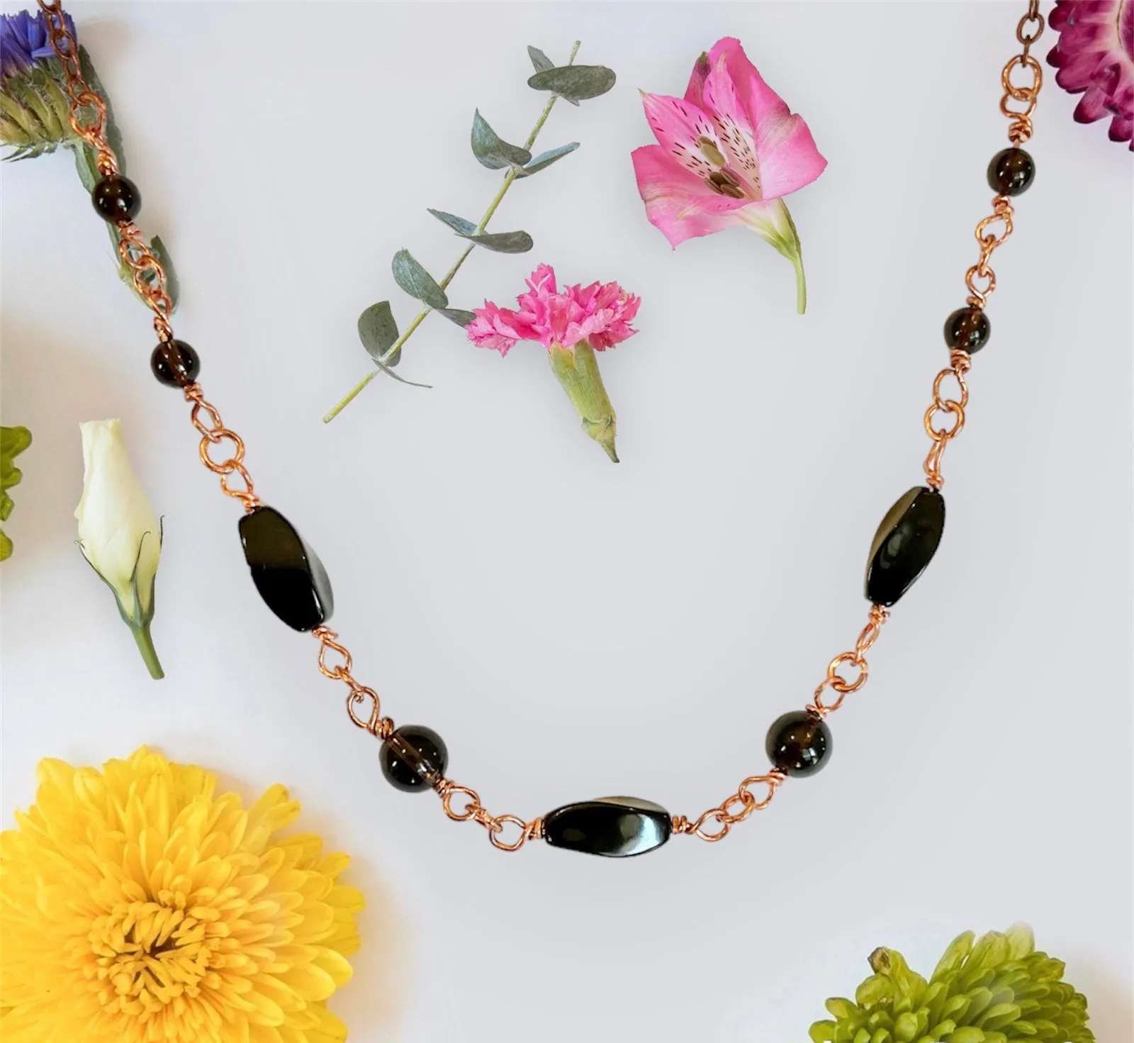 Black Onyx & Smokey Quartz Necklace