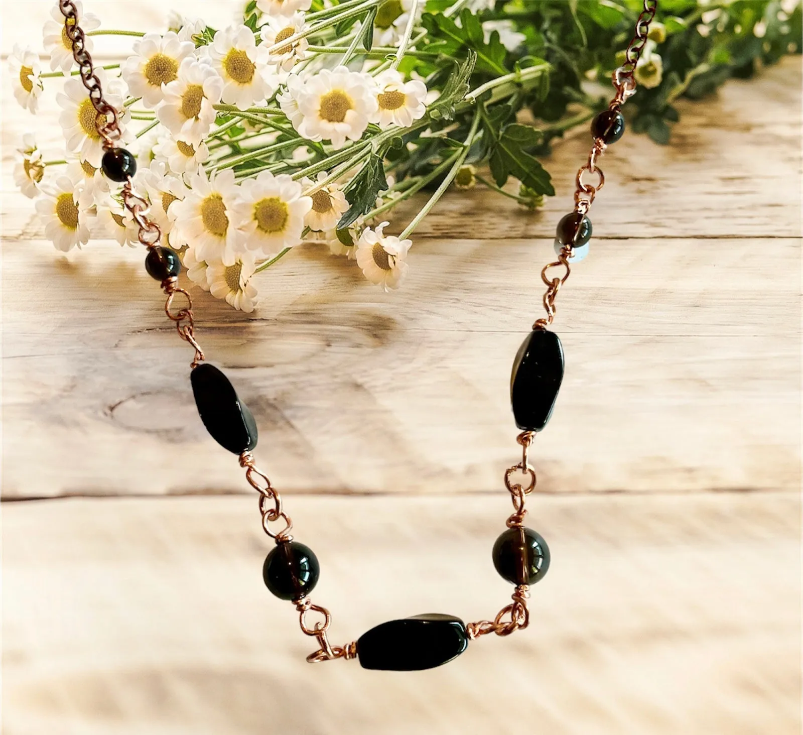 Black Onyx & Smokey Quartz Necklace