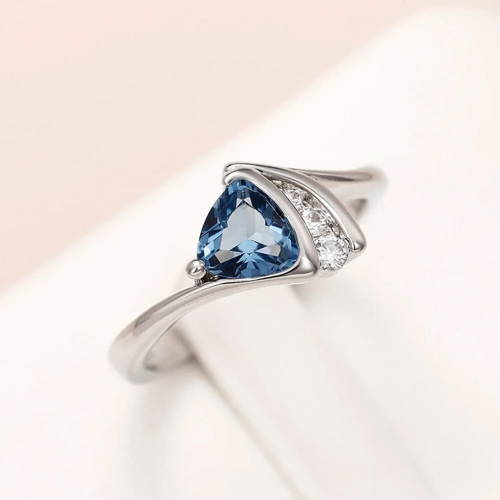 Blue Wave Triangle Cubic Zirconia Aquamarine Ring