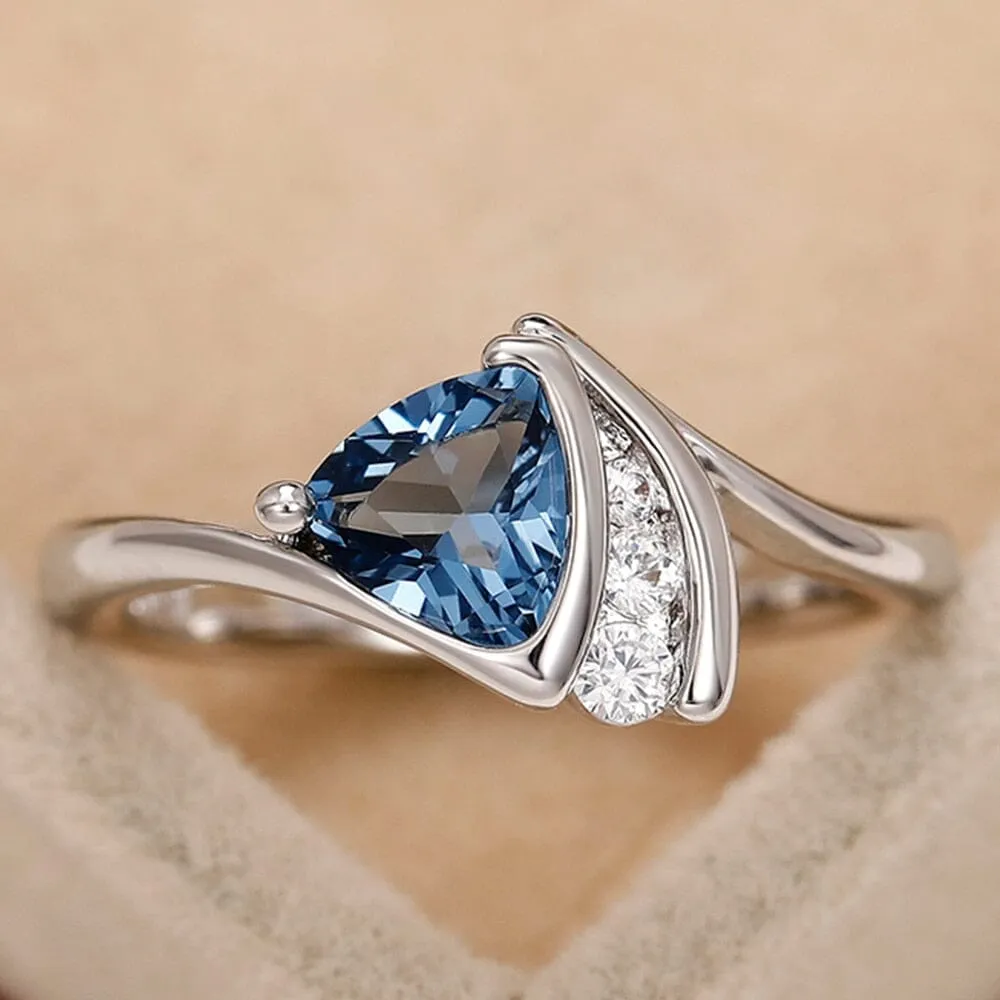 Blue Wave Triangle Cubic Zirconia Aquamarine Ring