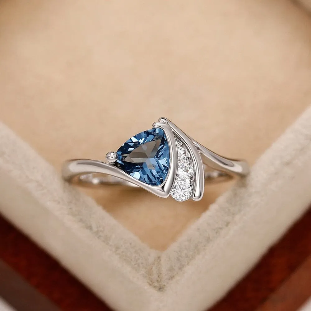 Blue Wave Triangle Cubic Zirconia Aquamarine Ring