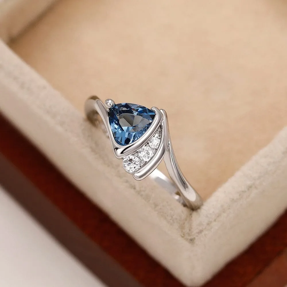 Blue Wave Triangle Cubic Zirconia Aquamarine Ring