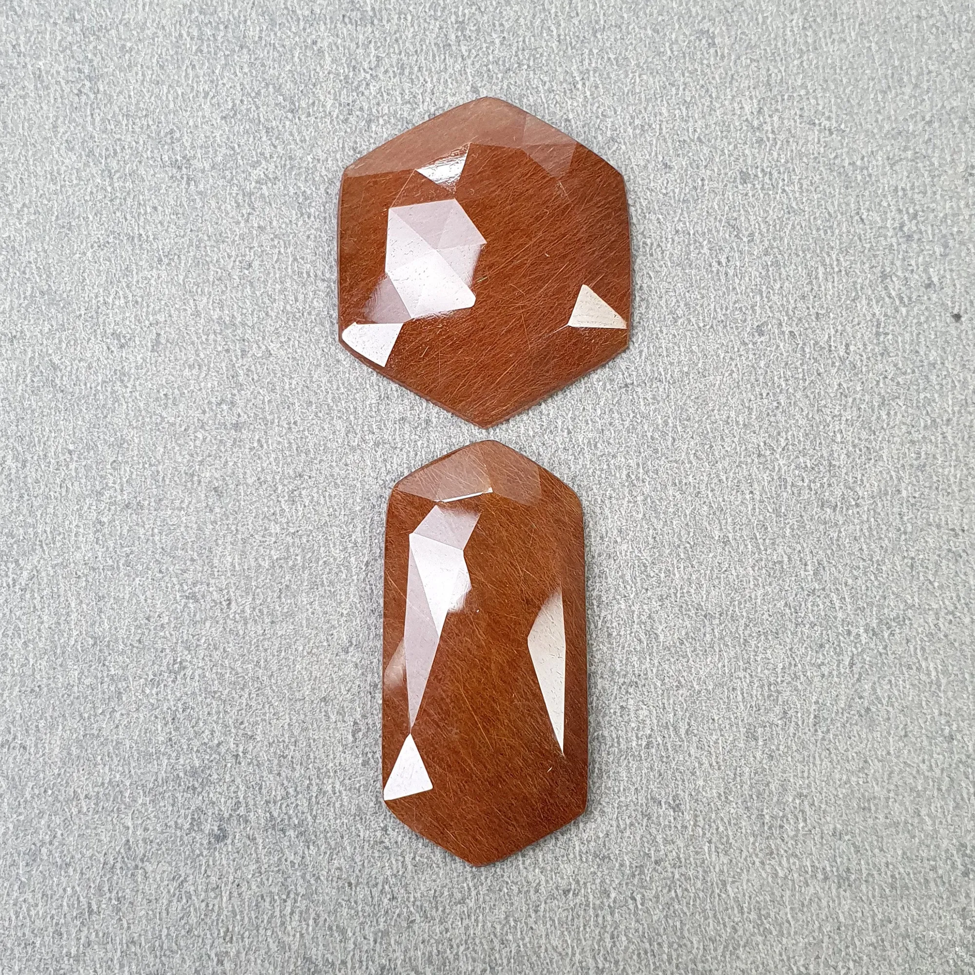 BROWN RUTILE Quartz Gemstone Rose Cut : 37.80cts Natural Untreated Unheated Rutile Hexagon Shape 32*15mm - 24mm 2pcs (With Video)