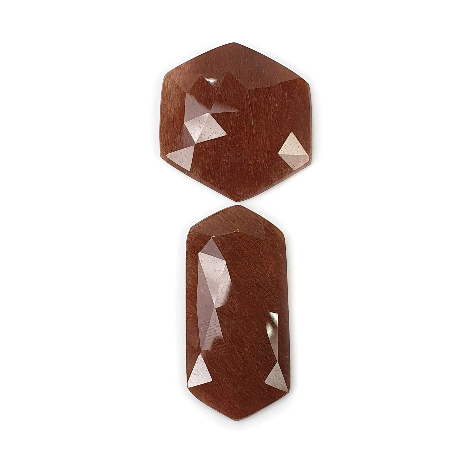 BROWN RUTILE Quartz Gemstone Rose Cut : 37.80cts Natural Untreated Unheated Rutile Hexagon Shape 32*15mm - 24mm 2pcs (With Video)