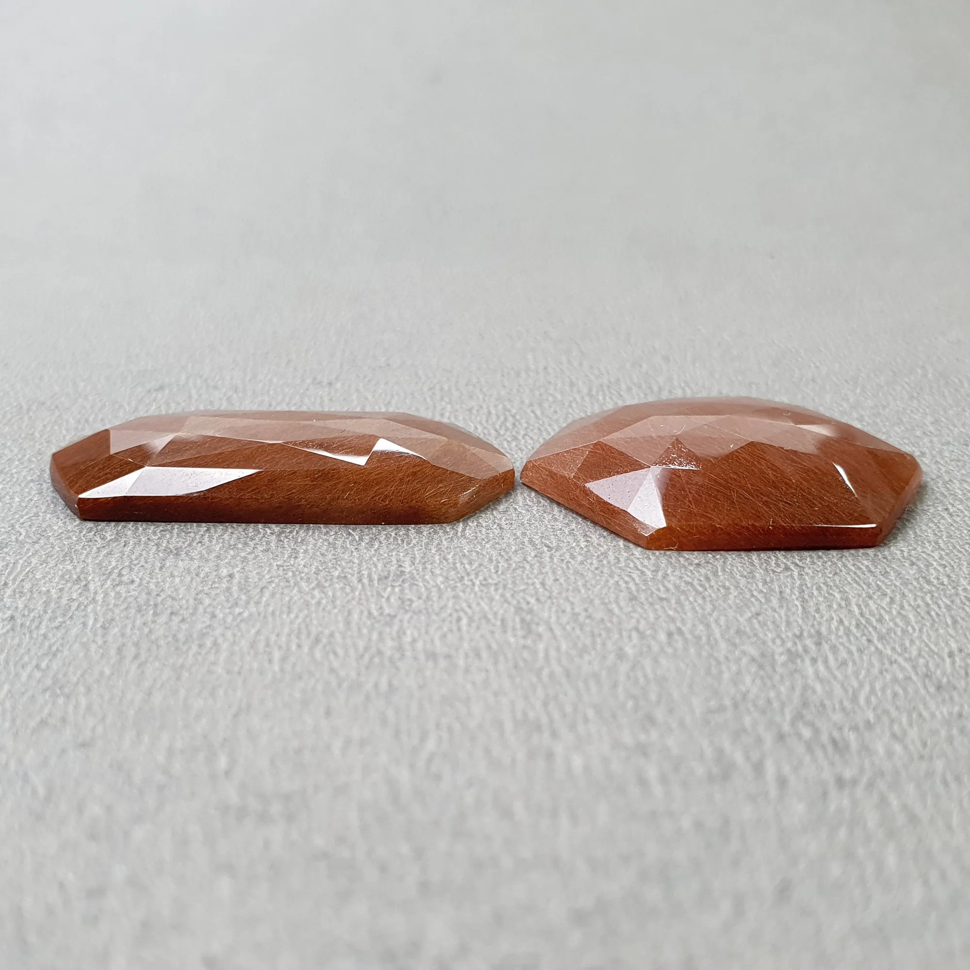 BROWN RUTILE Quartz Gemstone Rose Cut : 37.80cts Natural Untreated Unheated Rutile Hexagon Shape 32*15mm - 24mm 2pcs (With Video)