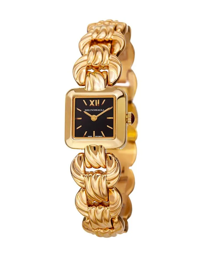 Bruno Magli Womens Mira Petite Square - Gold-Tone- Bracelet Strap - Black Dial