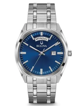 Bulova Mens Classic Watch - Stainless Steel - Blue Dial - Day & Date Window