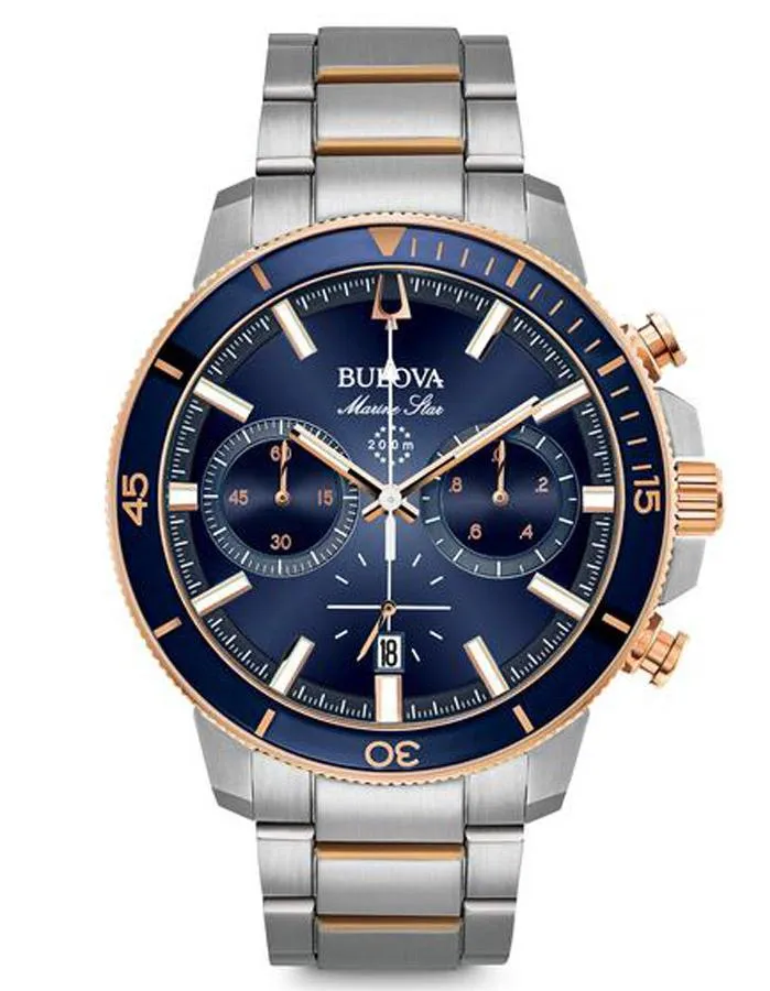 Bulova Mens Marine Star Chronograph - Stainless Steel & Rose Gold-Accents - 200M