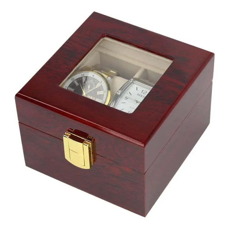 Burgundy Wood Watch and Jewelry Box with 2 Compartments