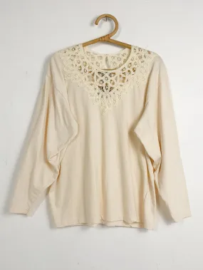 Capezio Cream Cotton Long Sleeve with Lace Neck