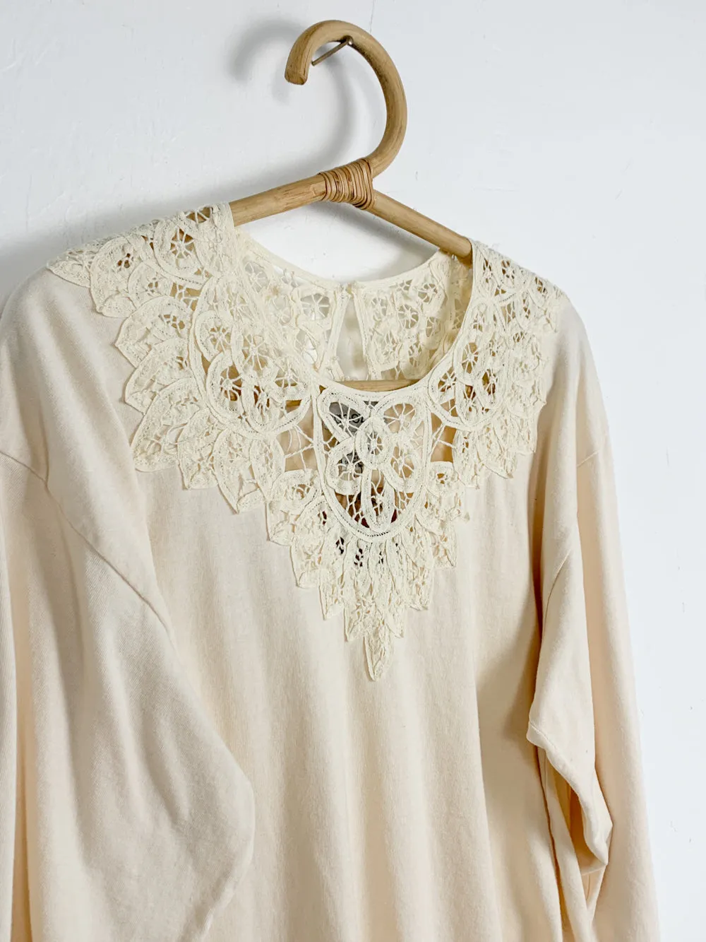 Capezio Cream Cotton Long Sleeve with Lace Neck