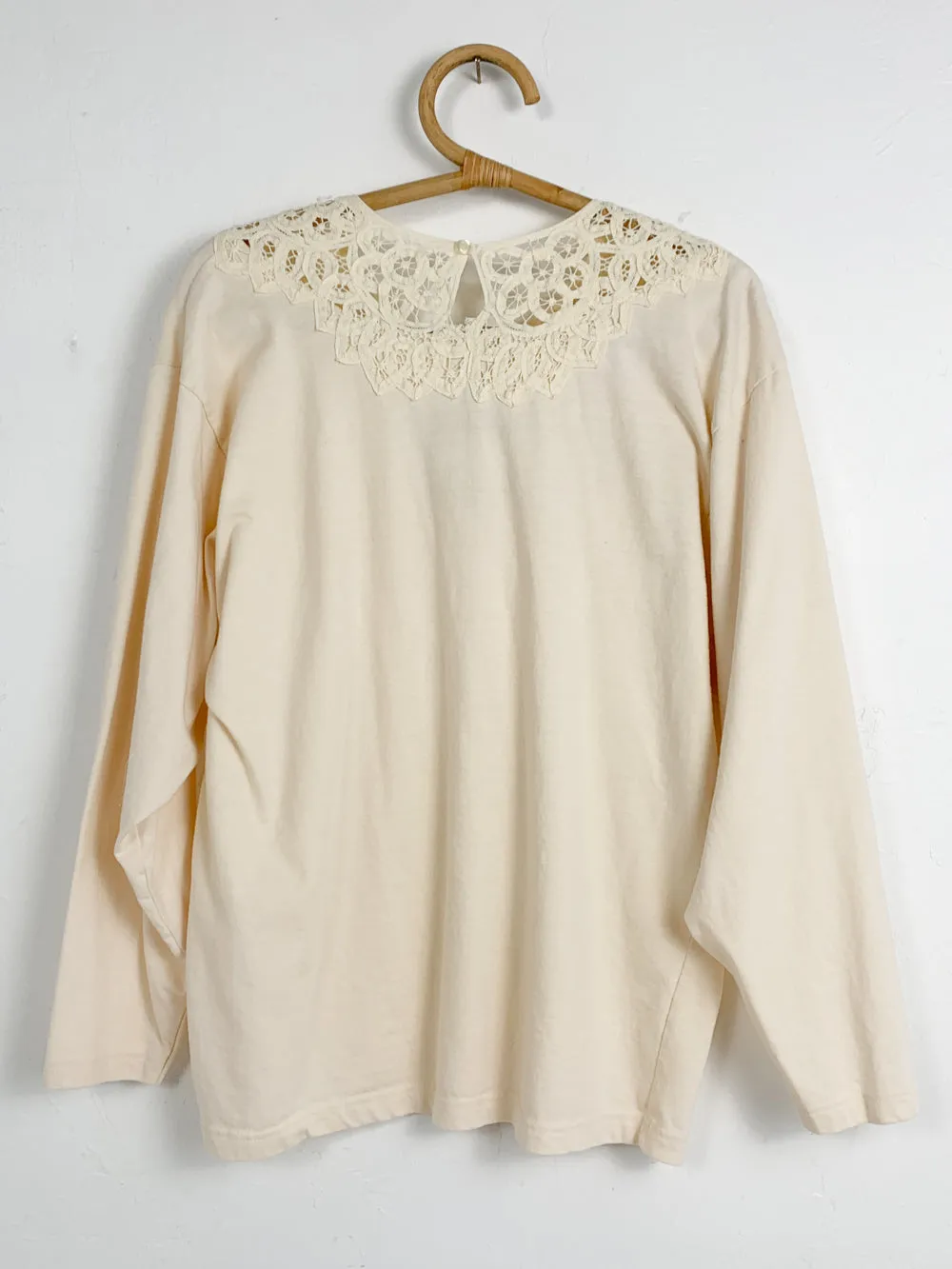 Capezio Cream Cotton Long Sleeve with Lace Neck