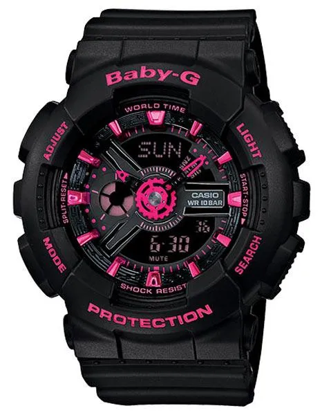 Casio Baby-G Black & Neon Pink Analog Digital Watch - 100 Meters - World Time