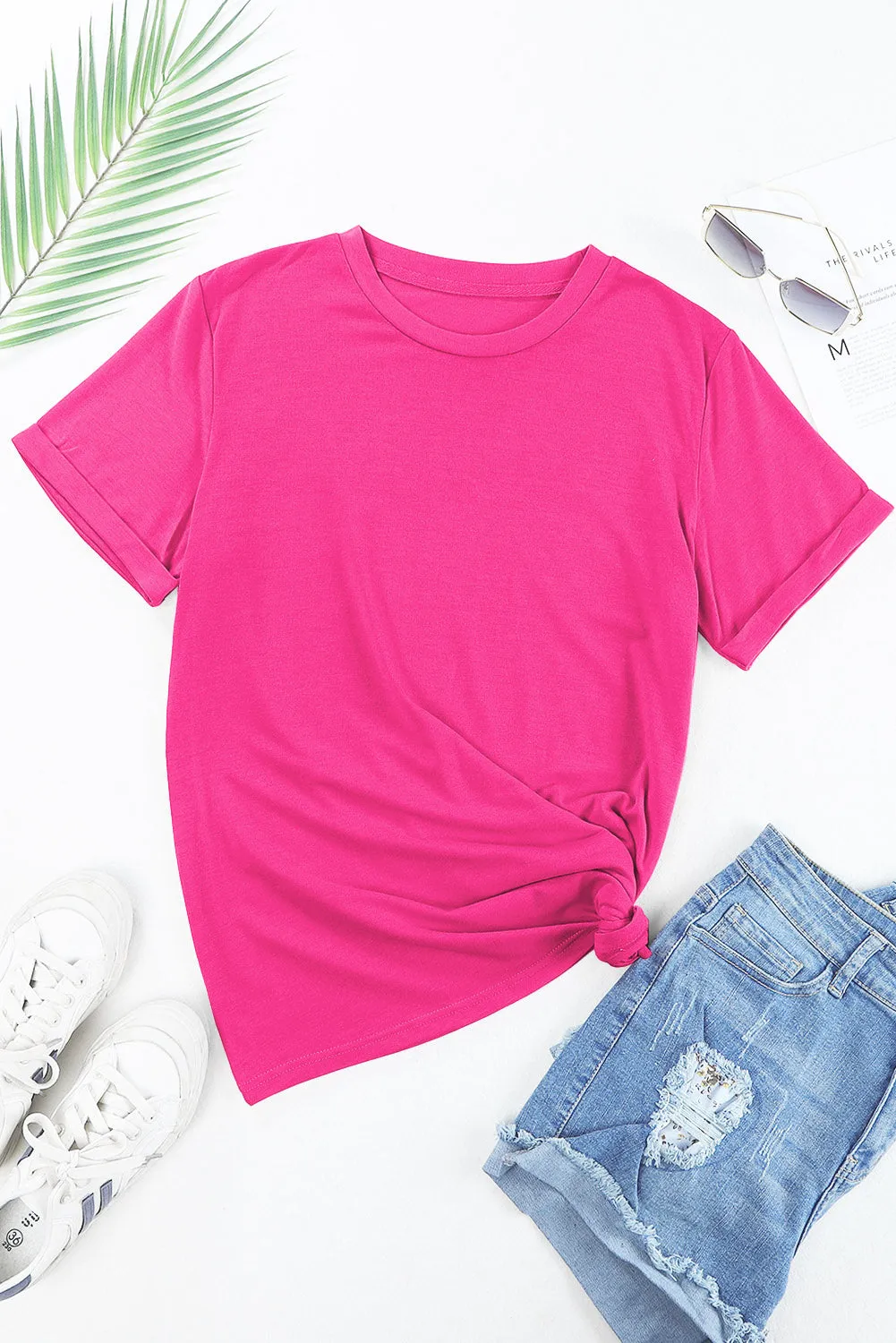 Casual Plain Crew Neck Tee