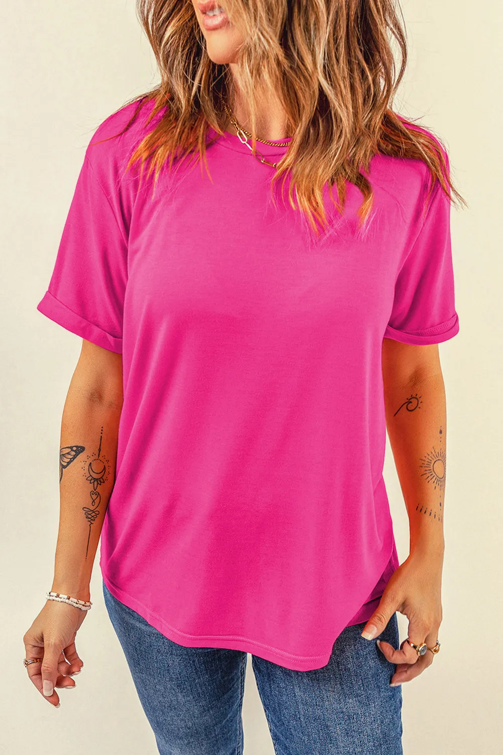 Casual Plain Crew Neck Tee