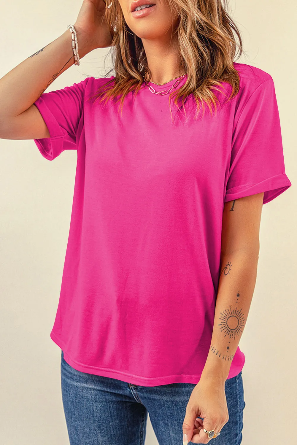 Casual Plain Crew Neck Tee