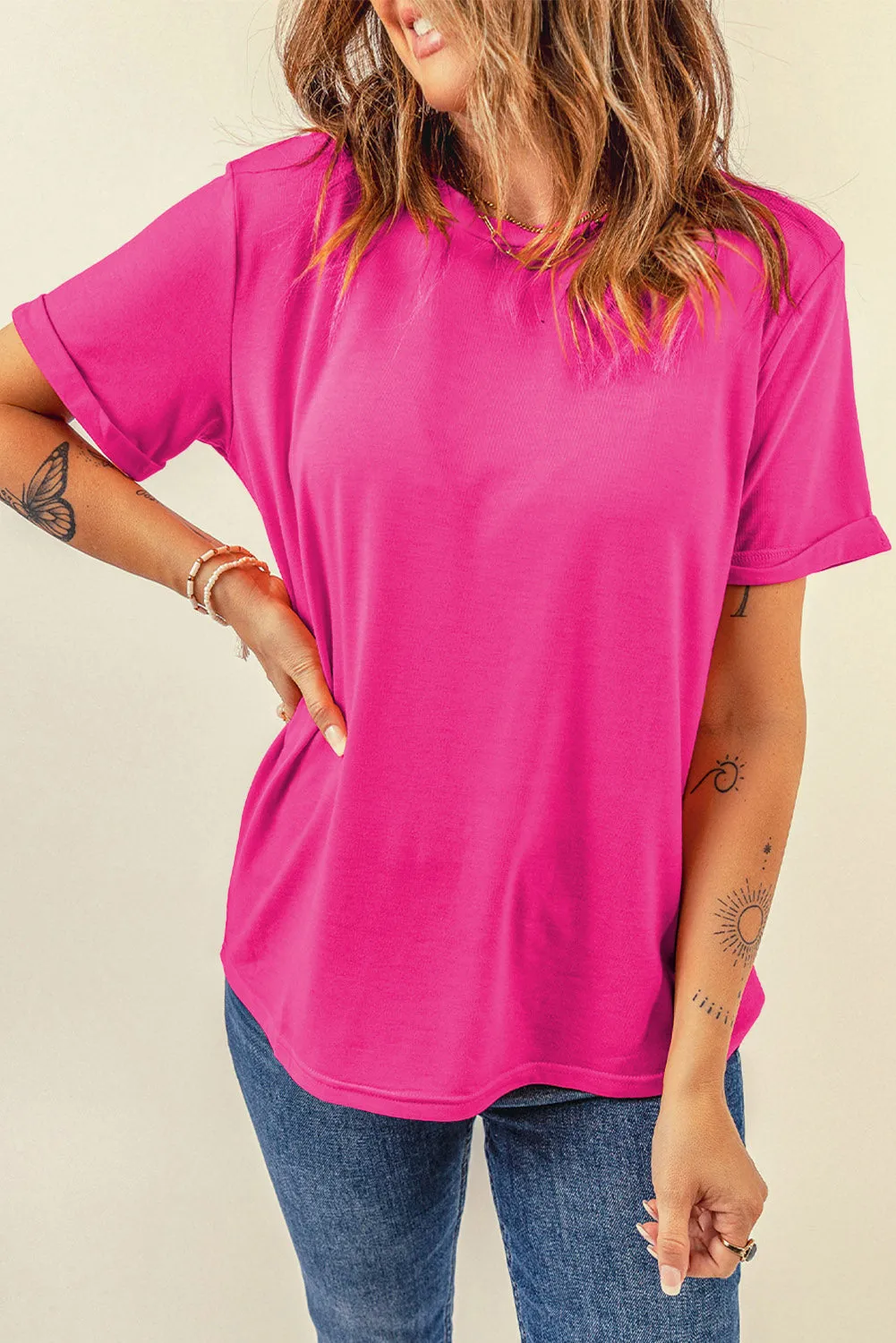 Casual Plain Crew Neck Tee