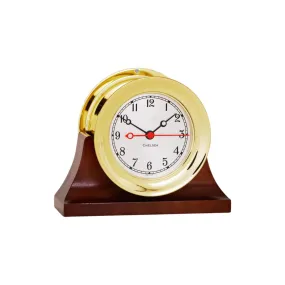 Chelsea brass Shipstrike clock with mahogany base