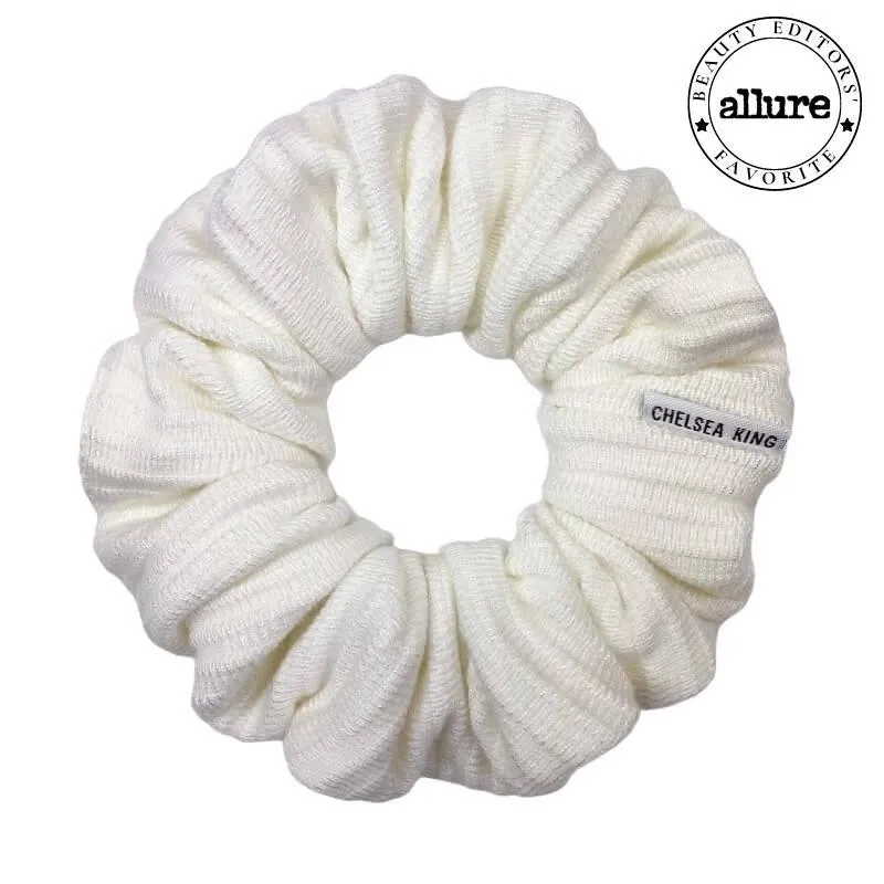 Chelsea King Windsor Knit Scrunchie | Ivory, Cream   Hunter Green