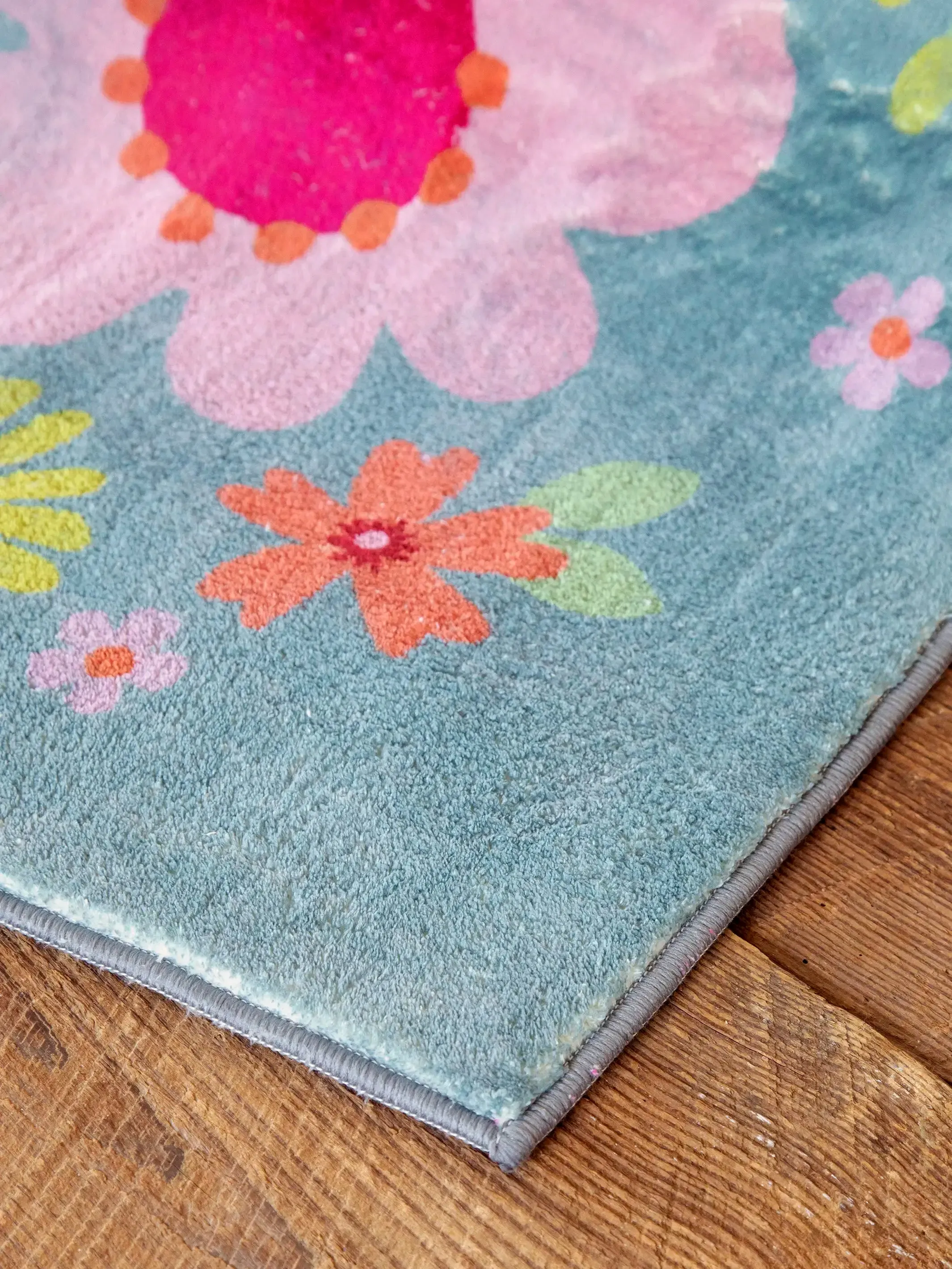 Chenille Rug, 2' x 8' - Turquoise Folk Flower