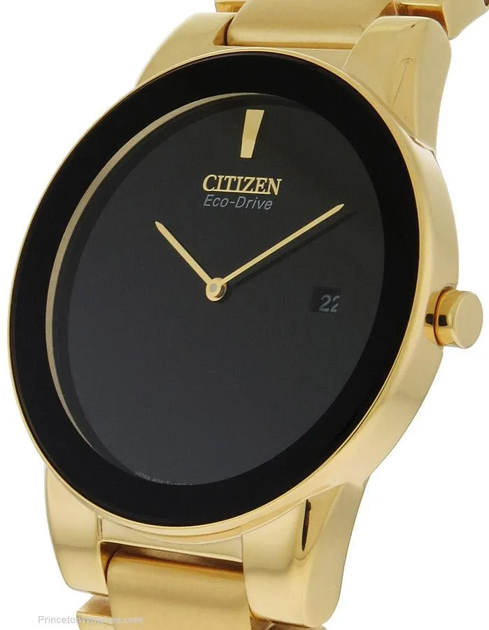 Citizen Eco-Drive Axiom Mens Dress Watch - Black Dial - Gold-Tone Ion Plating