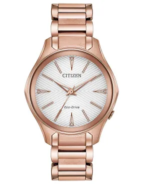 Citizen Eco-Drive L Modena Womens Watch - Rose Gold-Tone - White Dial